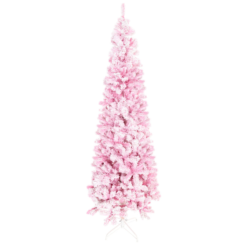 Arbre rose 7,5 pi - Crayon mince artificiel avec neige floquée et branches réalistes en forme de pin de Noël 7,5 pi, branches en forme de pin