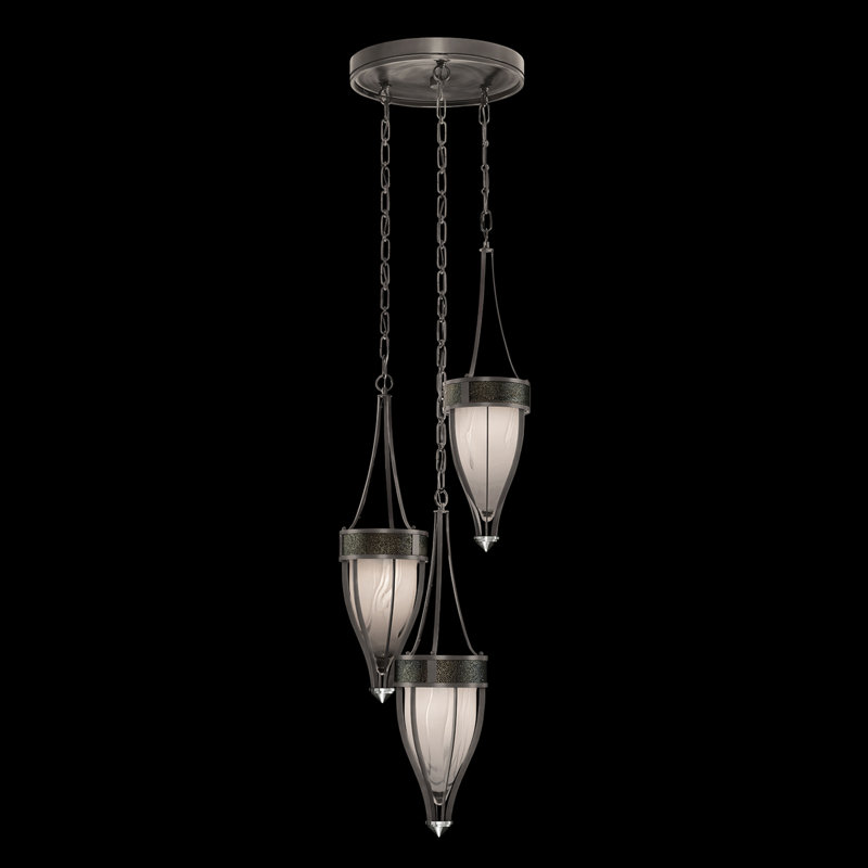 Luminaire suspendu rond l 17,5 po Mirage, Chevalier noir, Fer noir standard / laiton