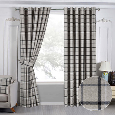 Groover Check Eyelet Room Darkening Curtains