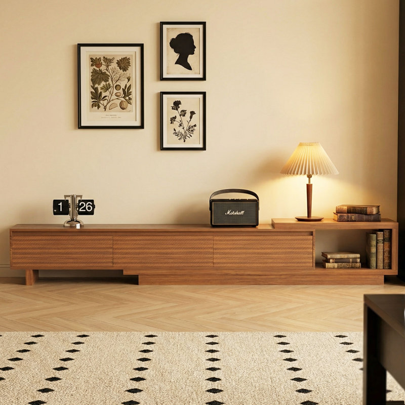 78.74 Inch Extendable TV Stand for 85 Inch TV Modern Walnut Media Console with 3 Drawers Low Profile Entertainment Center