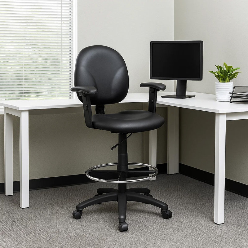 Tabouret Zem avec accoudoirs réglables et repose-pieds chromé
