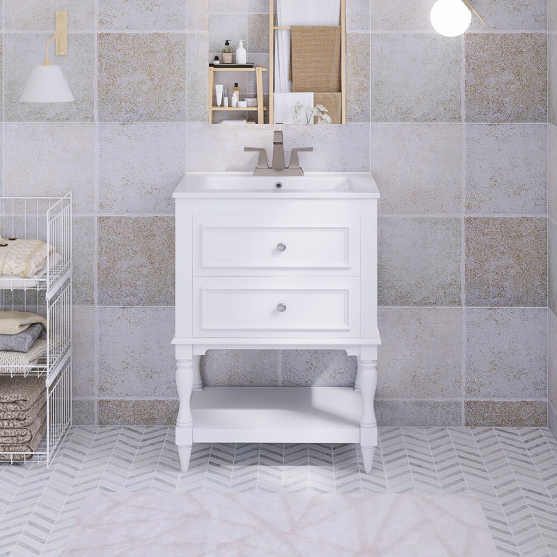Meuble-lavabo autoportant 24,4 po avec comptoir en céramique, Blanc