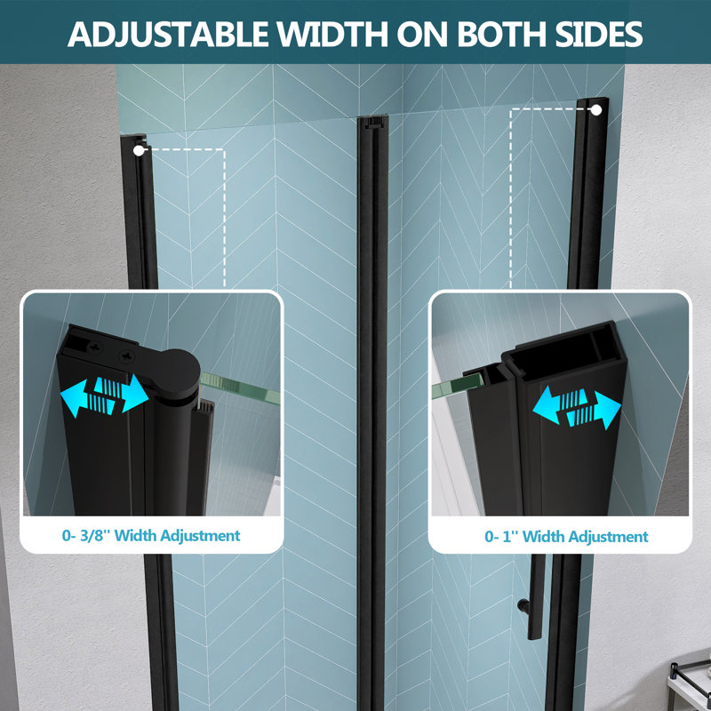 36" -37 1/4" W x 72" H Semi-Frameless Shower Doors Bifold Pivot Swing Hinged Shower Panel with Clear Glass, Matte Black
