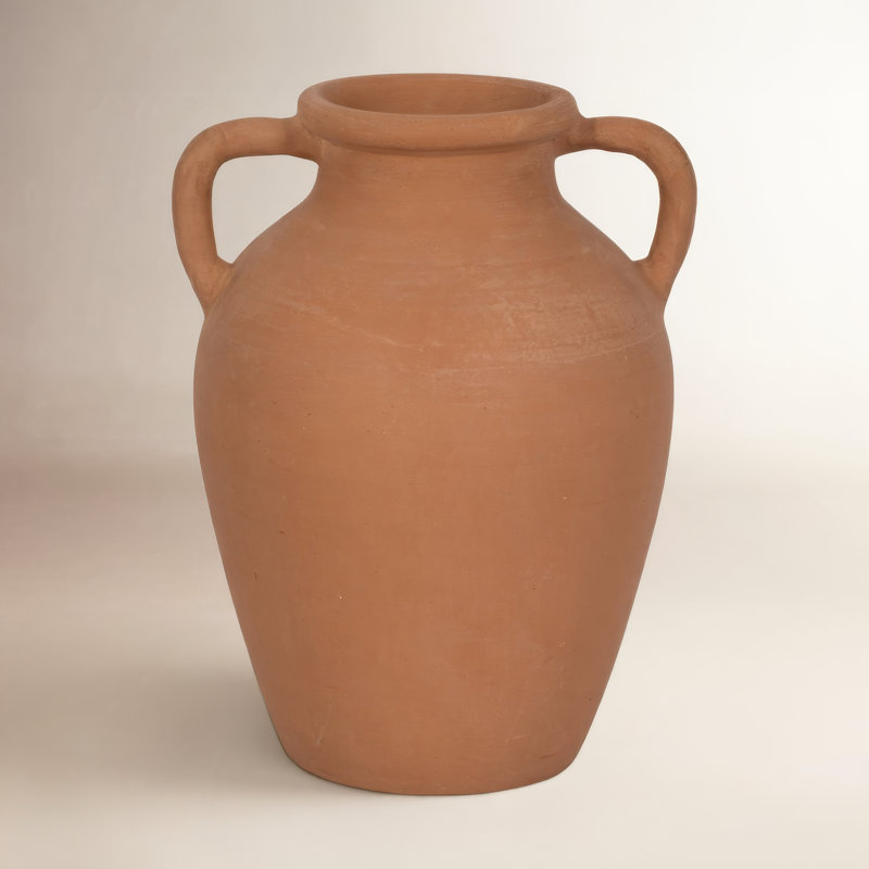 Vase en céramique fabriqué à la main à deux poignées, Brun, H 13 po x l 10 po x P 9 po