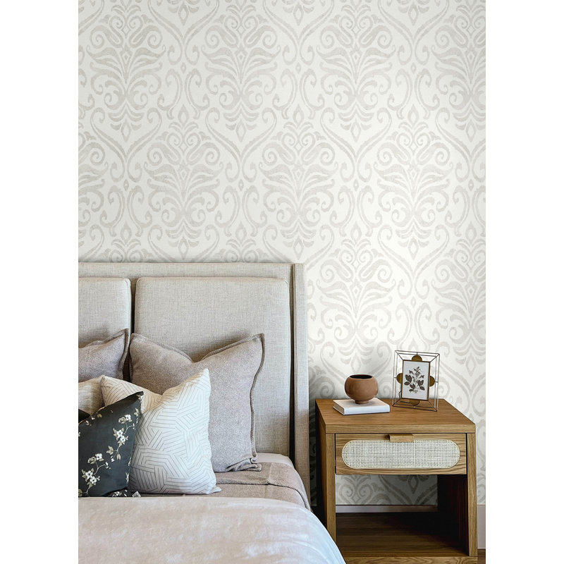 Adavu Sage Damask Wallpaper, White