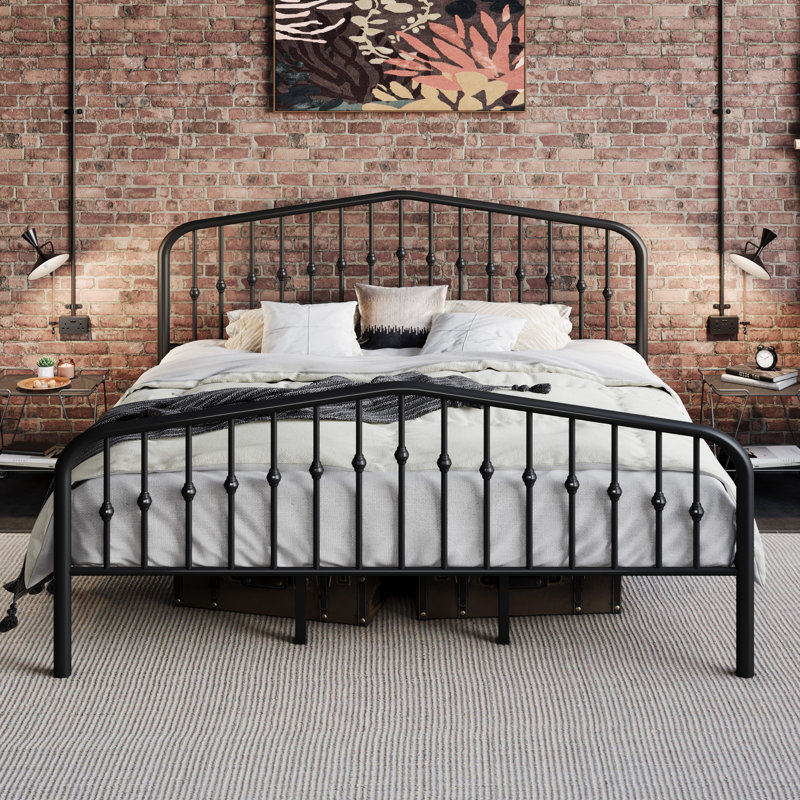 King Size Black Metal Bed Frame with Victorian Style Headboard