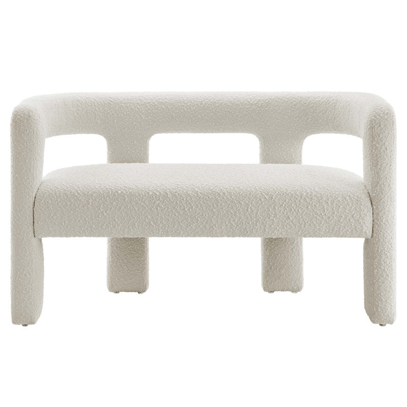 Ivory Boucle Upholstered Loveseat with Sturdy Wood Frame