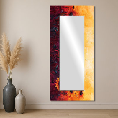 Vivid Red Sunset Hues Sunflowers Filed II - décoration murale miroir floral - imprimé sur métal