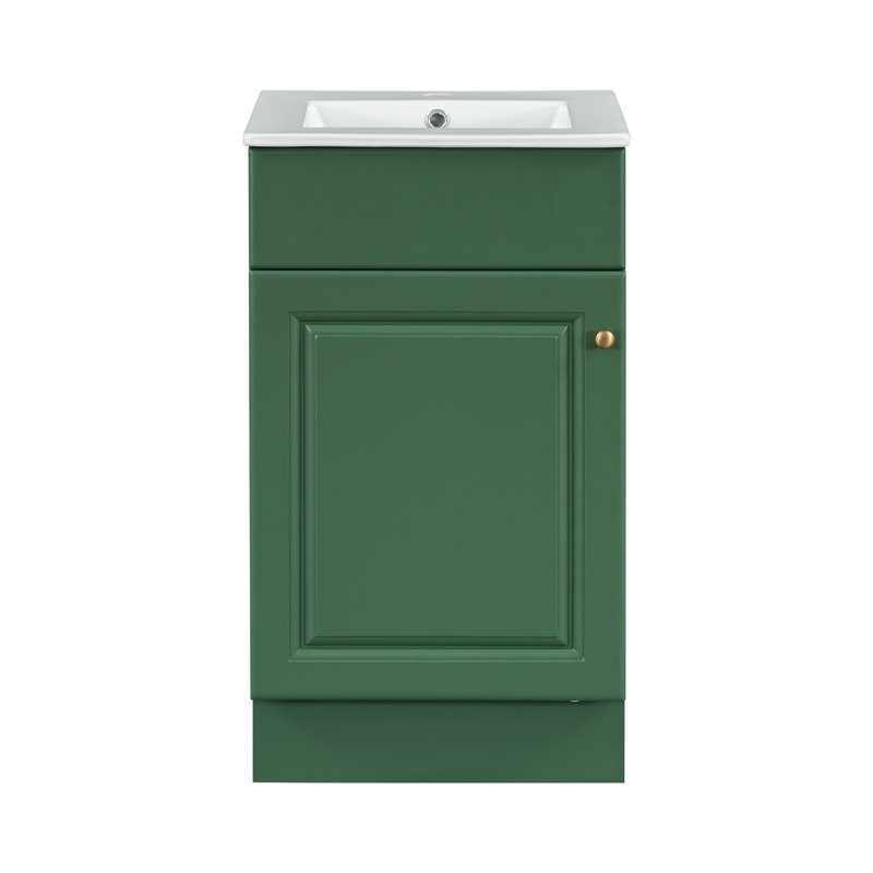  Meuble-lavabo de salle de bain avec lavabo, armoire compacte avec tablette de porte et tablette réglable, vert, Vert