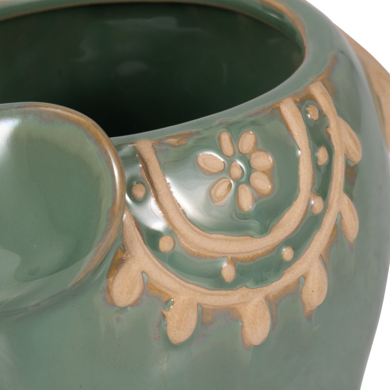 Stoneware Planter with Embossed Detailing and Sheep-Shaped Design