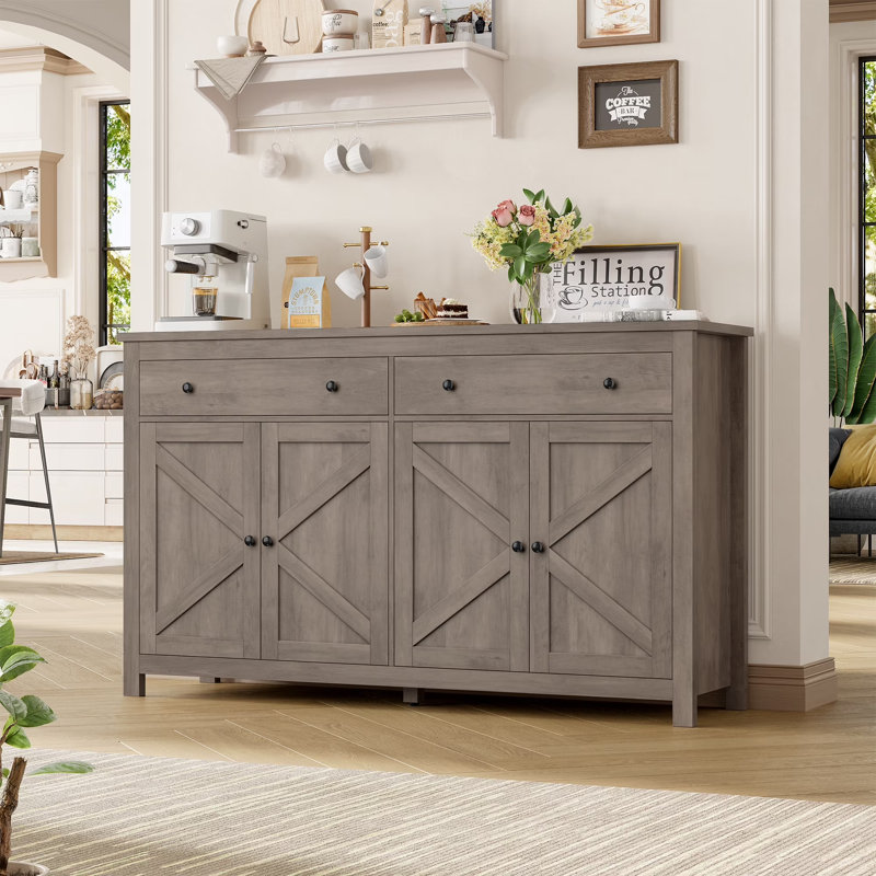 Console 55 po avec rangement - Armoire d'entrée avec tiroirs et tablettes réglables pour le couloir et le salon, Gris