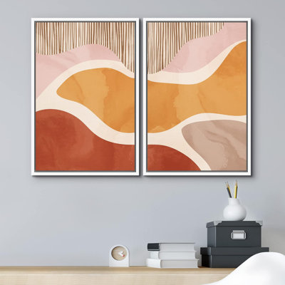 Mid-Century, Mid-Century, pastel, orange, rose, brun, vagues, formes abstraites, chic moderne sur toile