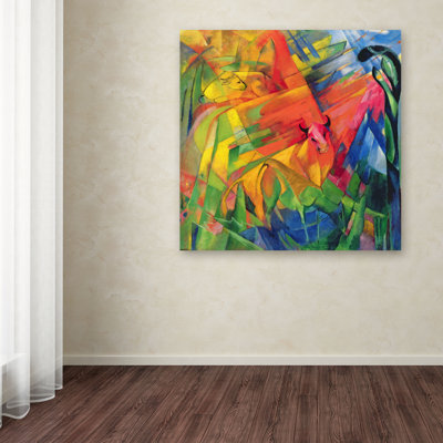 Reproduction d'art sur toile tendue, "Animaux dans un paysage," par Franz Marc