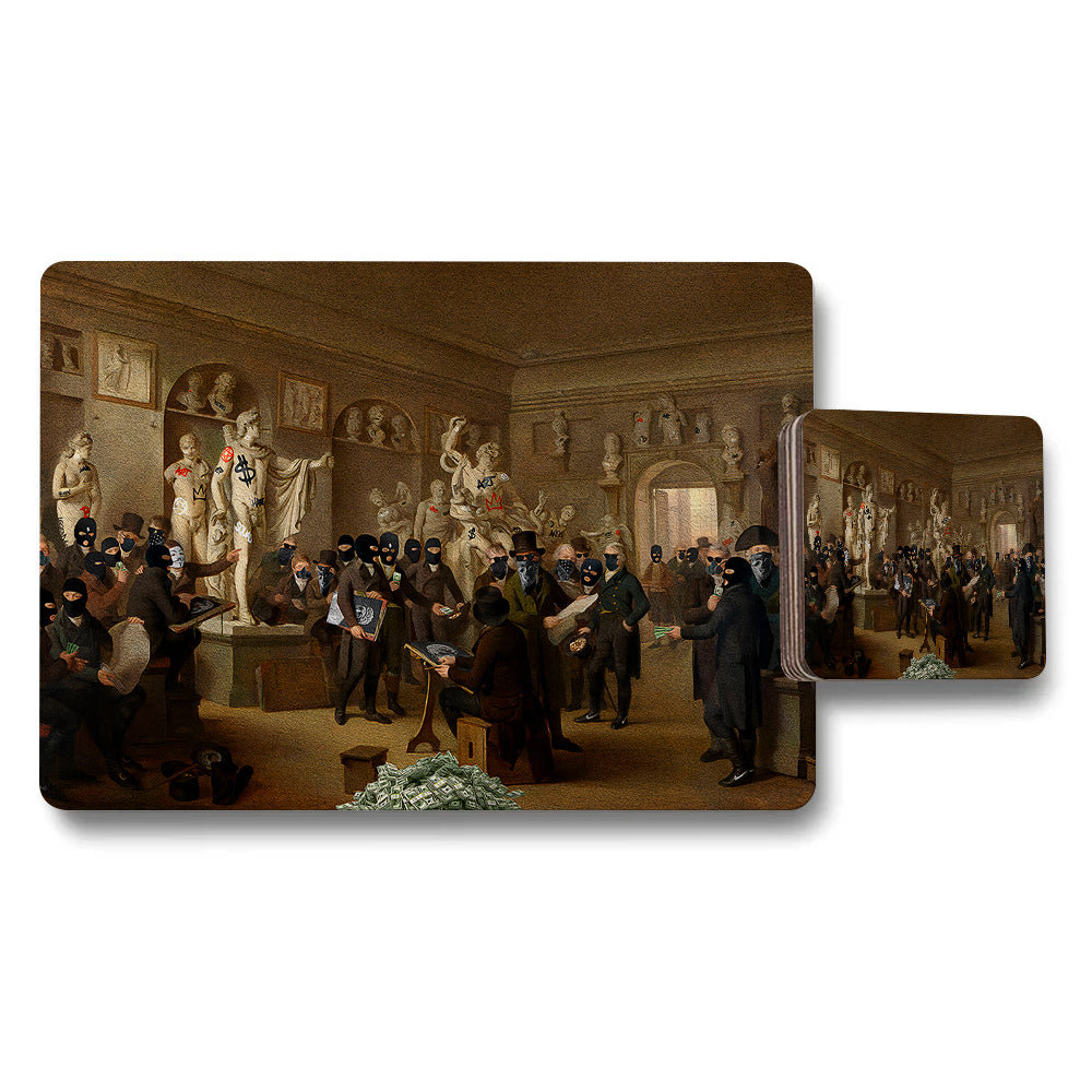 Placemat And Coaster Set Featuring Vintage Painting Scene