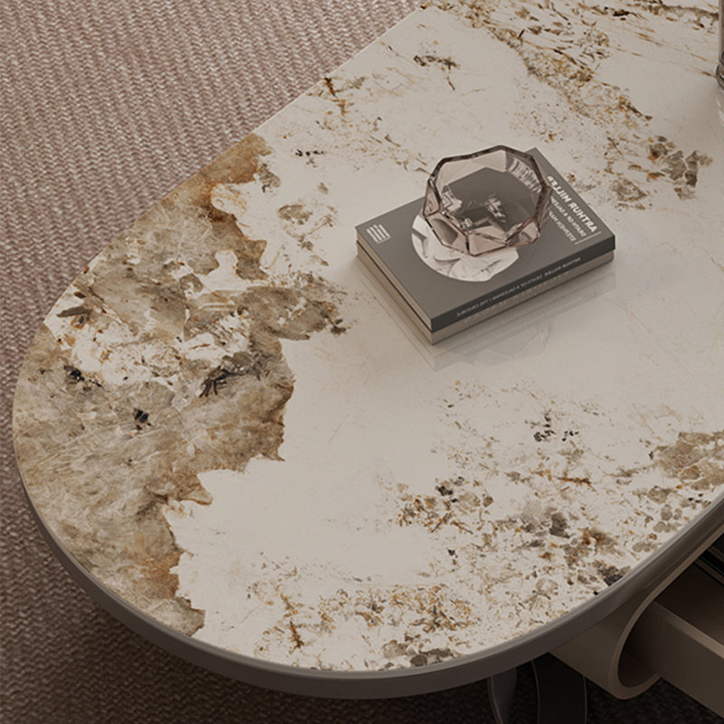 Modern simple oval rock plate coffee table, 16.5" H x 51.2" L x 27.6" W