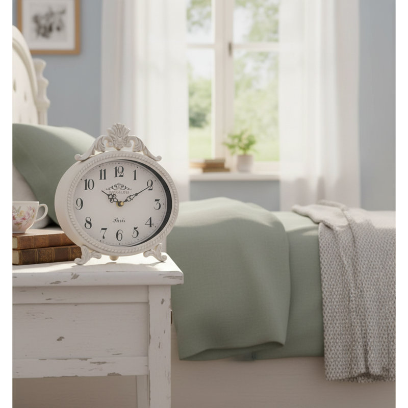 Analogue Metal Electric Tabletop Clock, White
