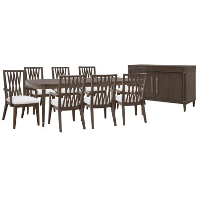 Leg Dining Table With 8 Wood Back Arm Chairs And Server