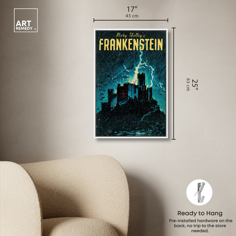 «Frankenstein Pulp Cover», reproduction d'art sur toile encadrée par Art Remedy, cadre blanc, 16 x 24, 25"H x 17"W