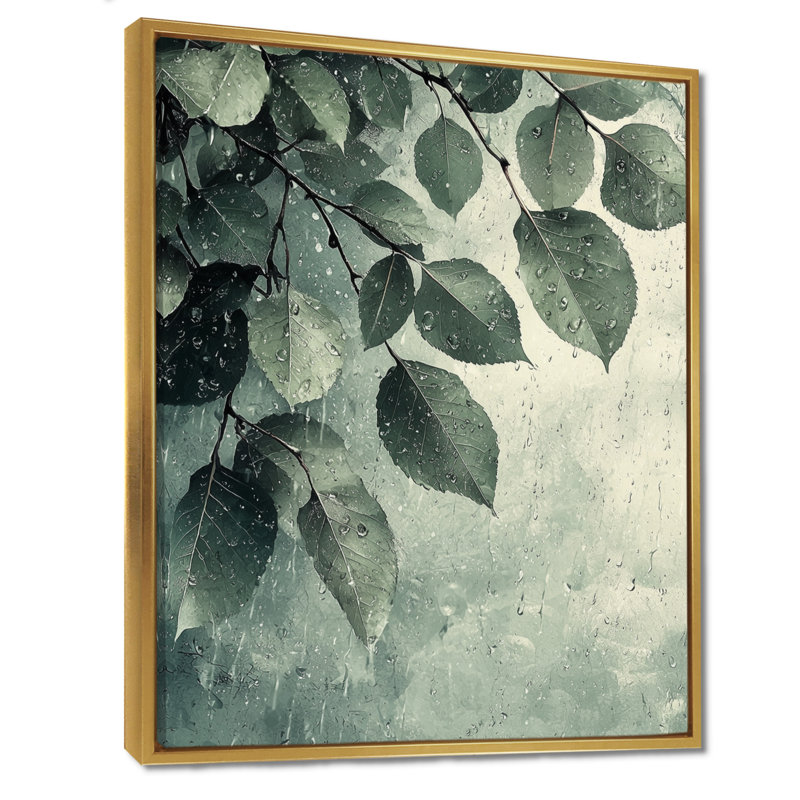 «Rainy Day Leaves Collage I», art sur toile, H 40 po x l 30 po, Impression encadrée, Doré
