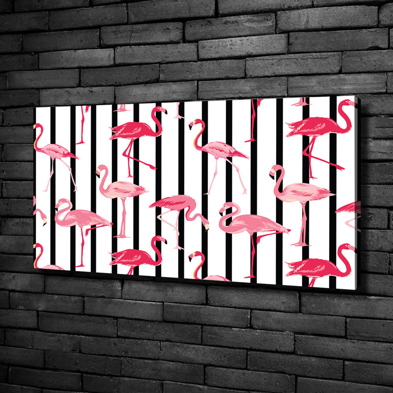 Flamingos Stripes - No Frame Print on Glass, Wrapped Canvas, 50cm H x 100cm W x 2cm D