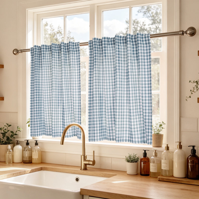 Rideaux de cuisine 100% coton, 30" W x 24" L, Bleu