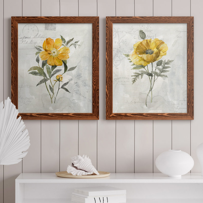 Canary Linen pivoine - ensemble de 2 reproductions d'art, H 24 po x l 36 po x P 1,5 po, Toile avec cadre érable, Pas de tapis