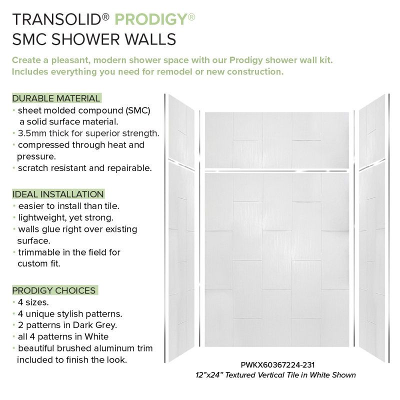 60 W 36 D 96 H Glue Up Solid Surface Wall, White