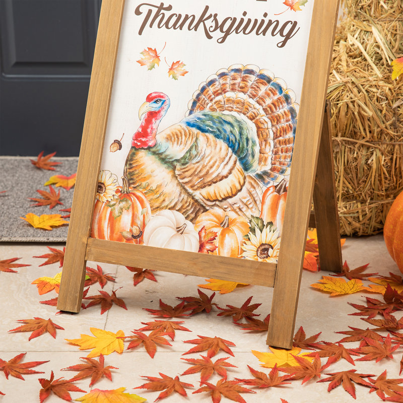 Rustic Fall Wooden Easel Porch Sign with Thanksgiving Message