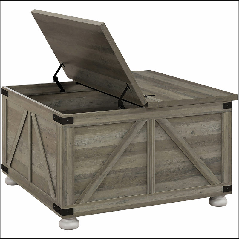 Table basse avec rangement dissimulé, table centrale carrée, Gris