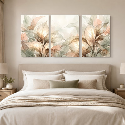 Toile douce, ensemble de 3 feuilles de botanique sur toile