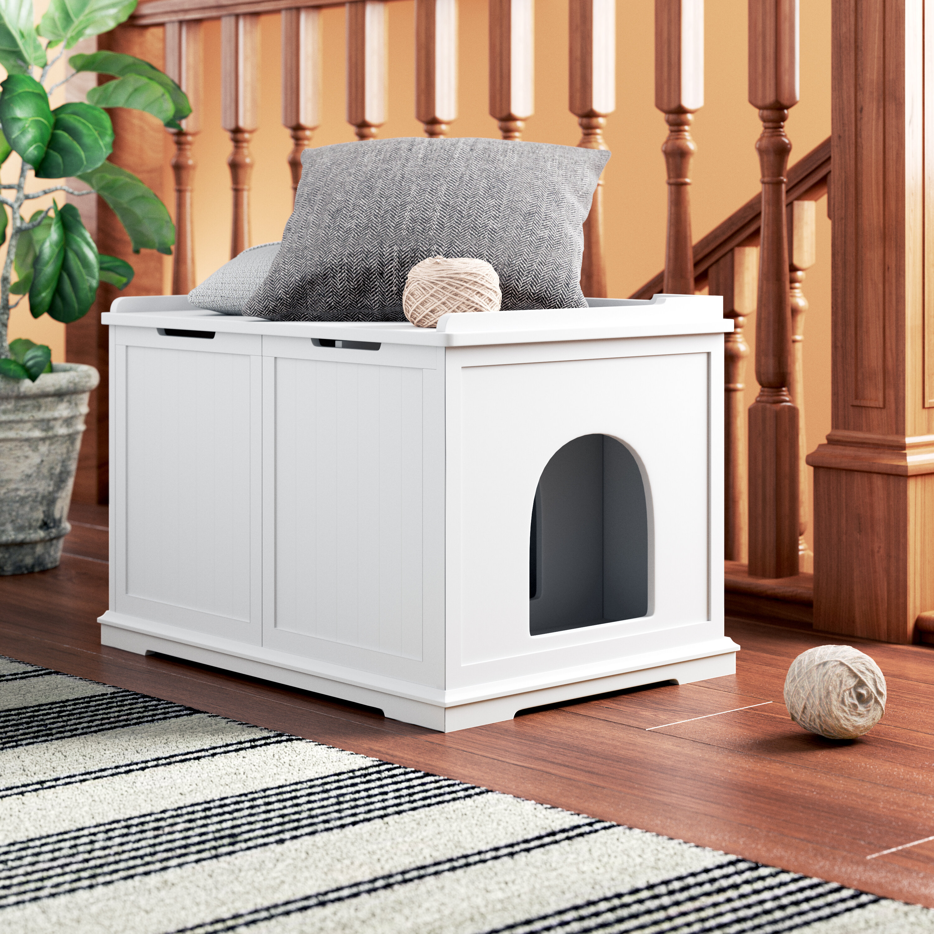 MEEXPAWS Meexpaws Cat Litter Box Enclosure Furniture Hidden , Cat Washroom  Bench Storage Cabinet Extra Large Dog Proof Waterproof Insi
