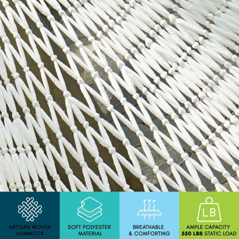 Tranquillo White Woven Polyester Double Hammock with Hanging Kit