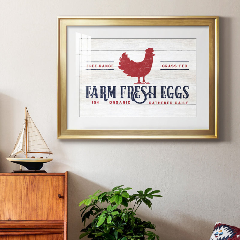 Farm Fresh Eggs - Reproduction d'art textuel sur papier encadré, Or, H 26,5 po x l 36,5 po x P 1,5 po