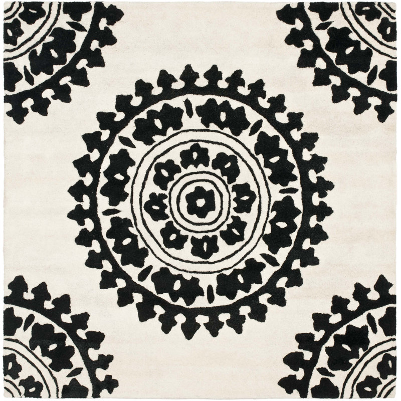 Tapis floral en laine et en viscose touffeté à la main Candelo, Carré 6 pi