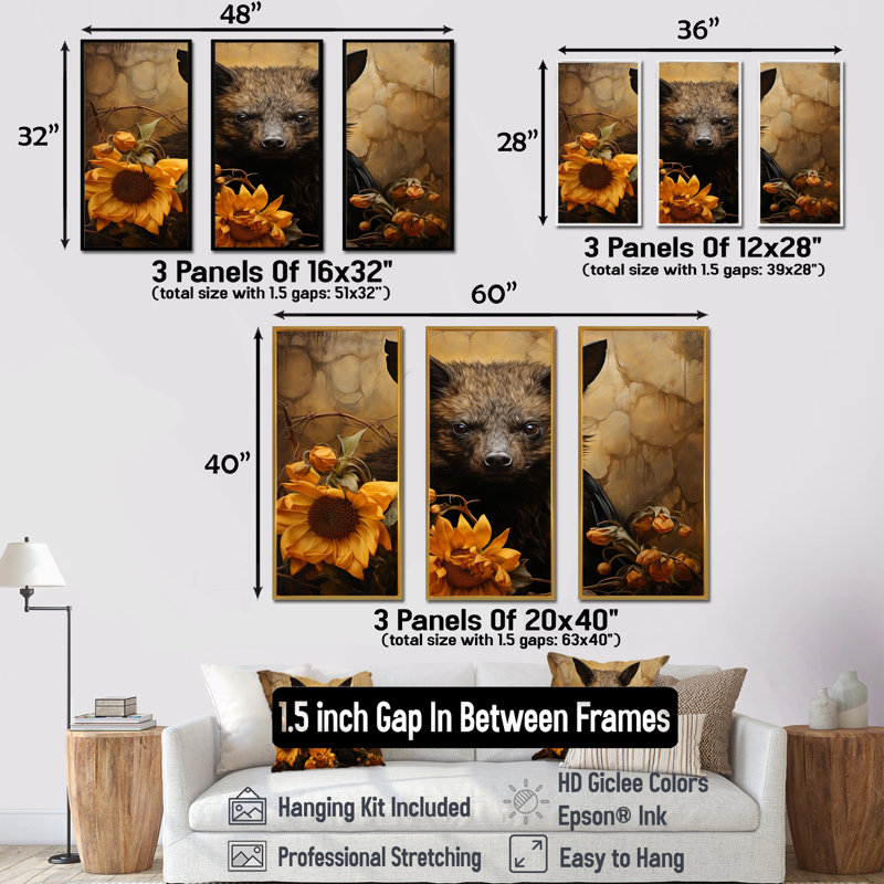 Baroque Bat Elegance - Art mural chauve-souris animal, H 28 po x l 36 po, Cadre flottant noir