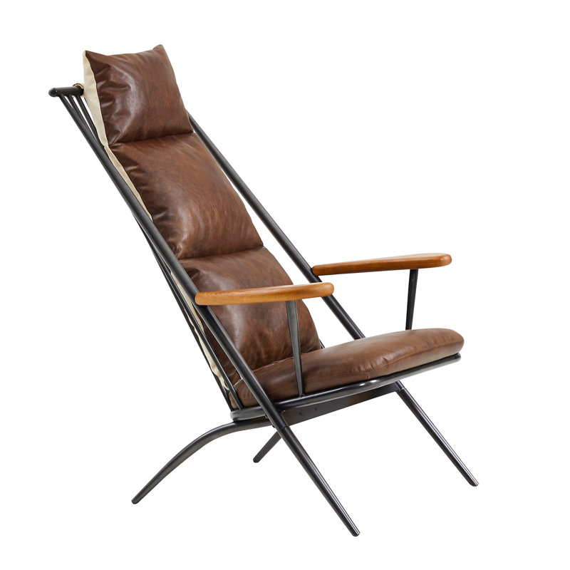 Peterson Wood Arm Genuine Leather Lounge Chair, Brown