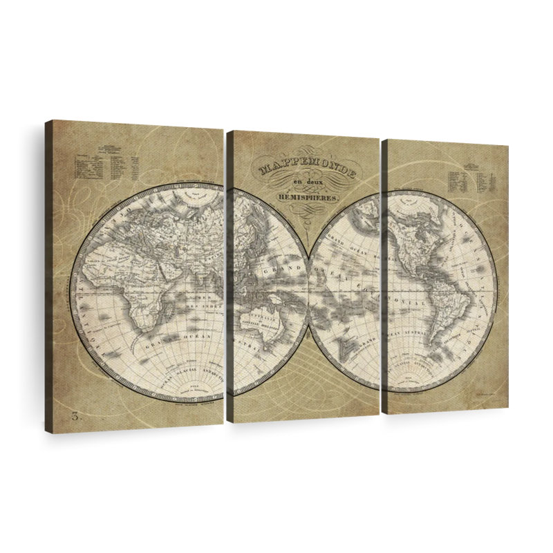 «French World Map I» sur toile, H 42 po x l 65 po x P 1,25 po