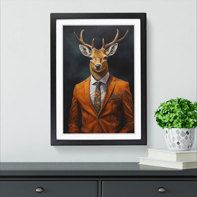 XYZ-FRM-V1223-511 Deer In A Suit Painting - Single Picture Frame Print on Wood