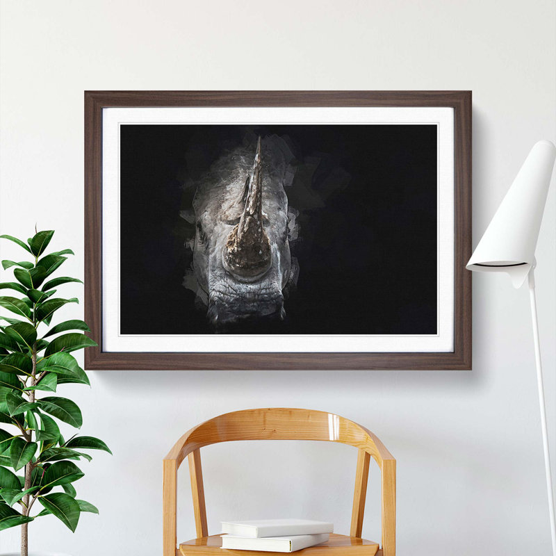 Rhino in the Shadows in Abstract - Picture Frame Graphic Art Print, 27cm H x 36cm W x 2cm D, Walnut Framed