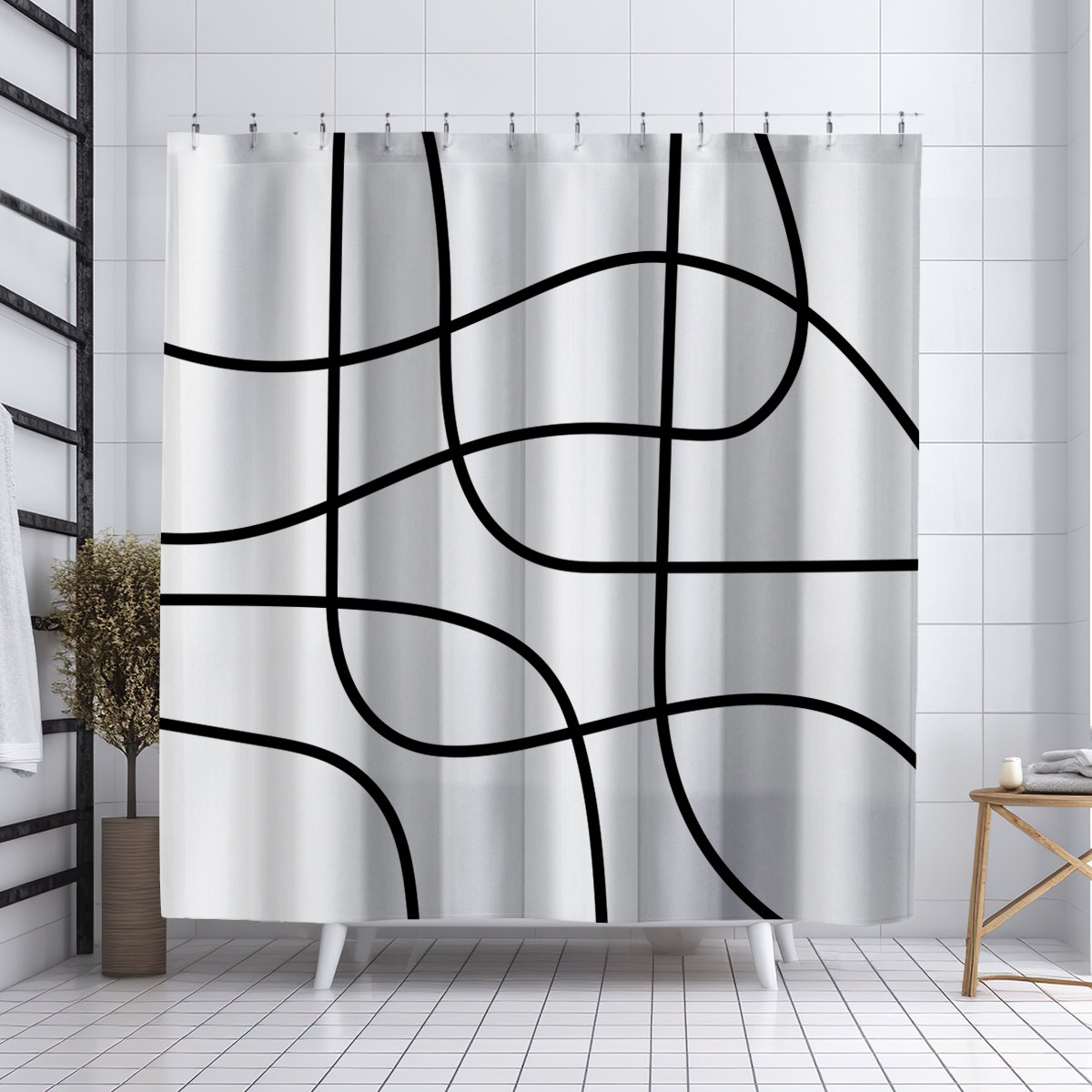 Coco Polyester Shower Curtain, Black