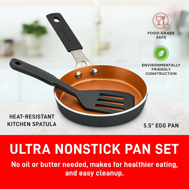 Copper Non-Stick Mini Frying Pan Set with Plastic Handle