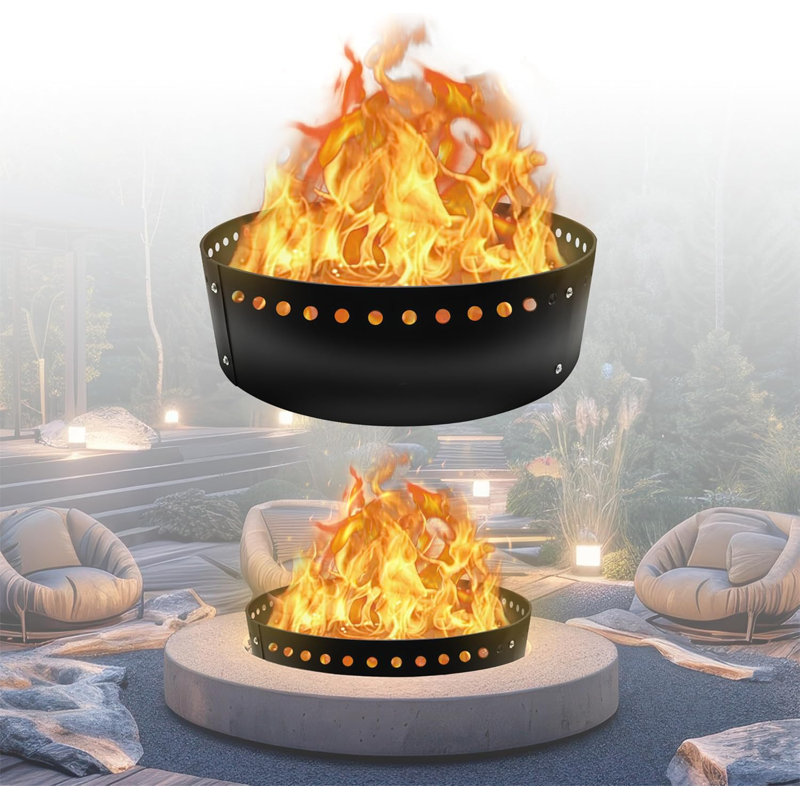  - Smokeless Fire Ring Insert - 36" X 10" - Premium Heat Resistant Coated Carbon Steel Portable Fire Ring Liner For Above Or In-Ground Setups, Backyard, Camping Bonfires & Gatherings
