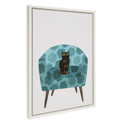 9 Teal Chair by Planet Cat Framed Canvas Wall Art Print