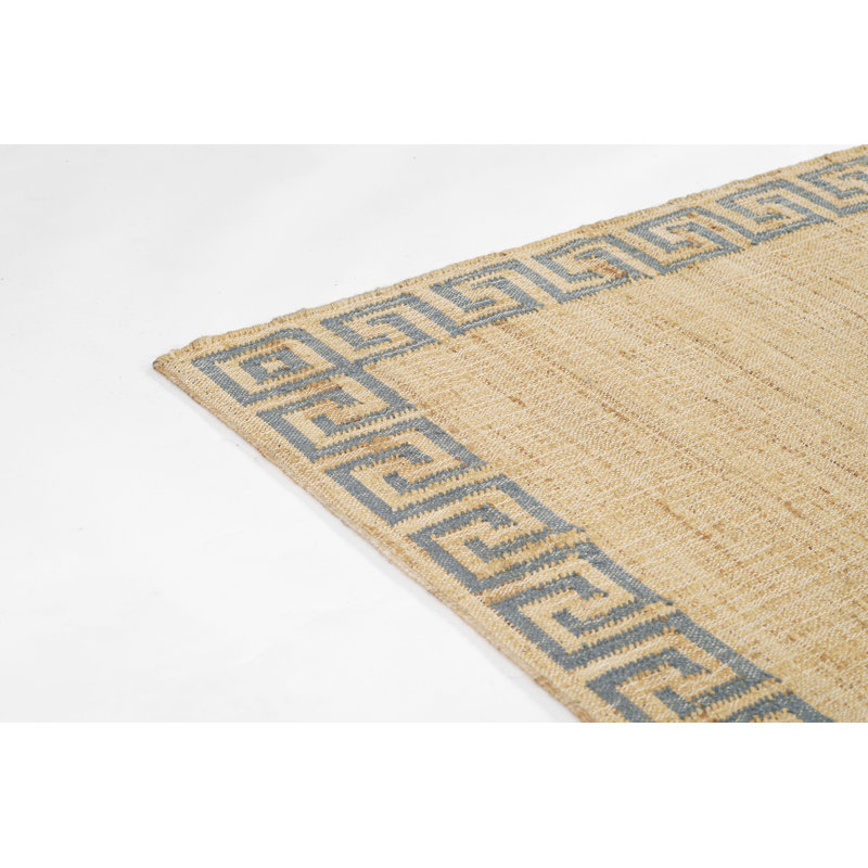 Erin Gates by Momeni Orchard Greek Key Jute and Wool Hand Woven Blue Area Rug, Rectangle 2' x 3'