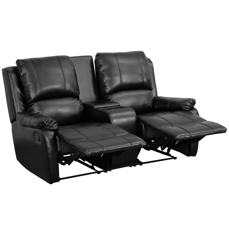 Ensemble de deux sièges de cinéma inclinables à dossier coussiné en cuir LeatherSoft Aird, Similicuir noir