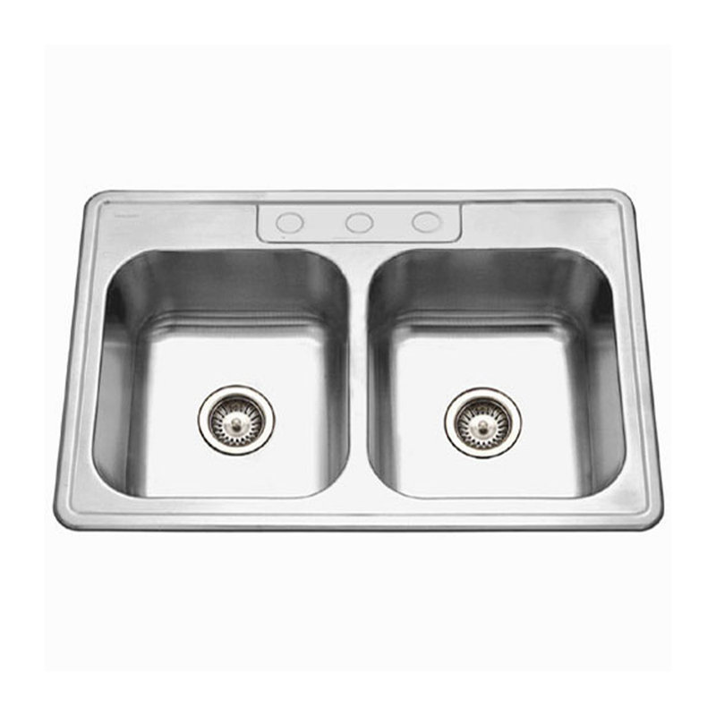Évier de cuisine à double cuves l 33 po x l 22 po Glowtone, 3 trous
