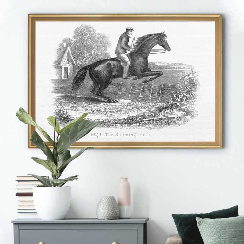 Le bond debout - impression sur toile tendue, H 22,5 po x l 30,5 po x P 1,5 po, Encadrement doré