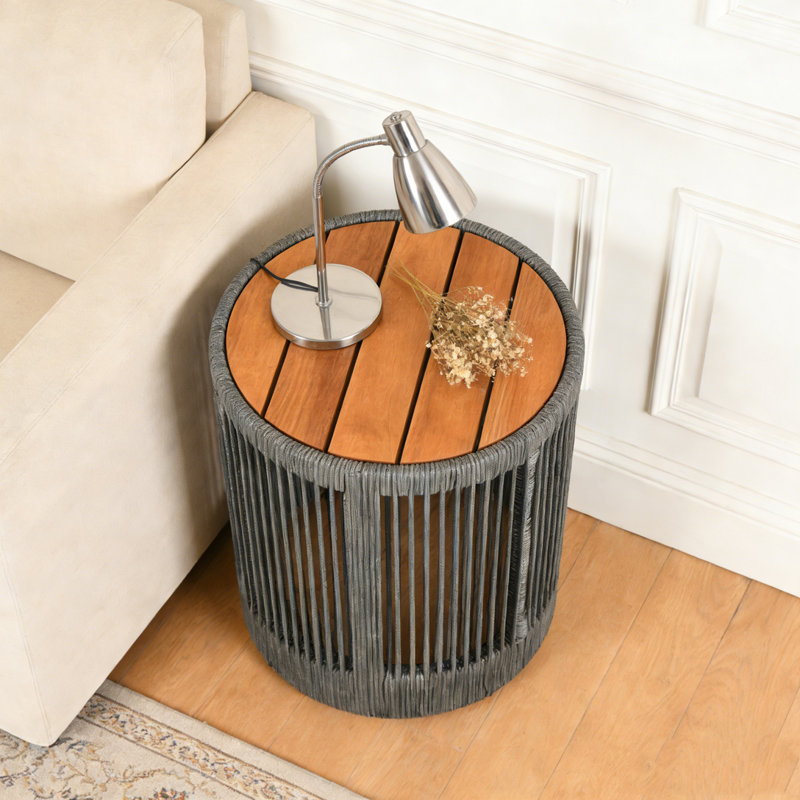 Table d'appoint d'extérieur en bois de rotin, Gris, teck