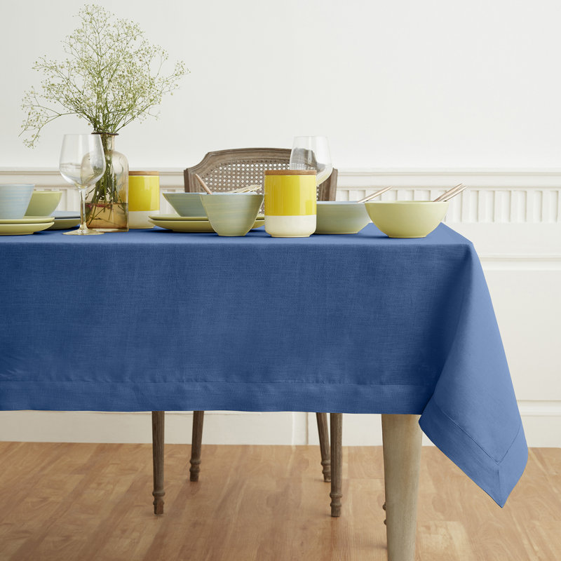 100% Pure Linen Tablecloth - Fete, 108" L x 60" W, Indigo Blue