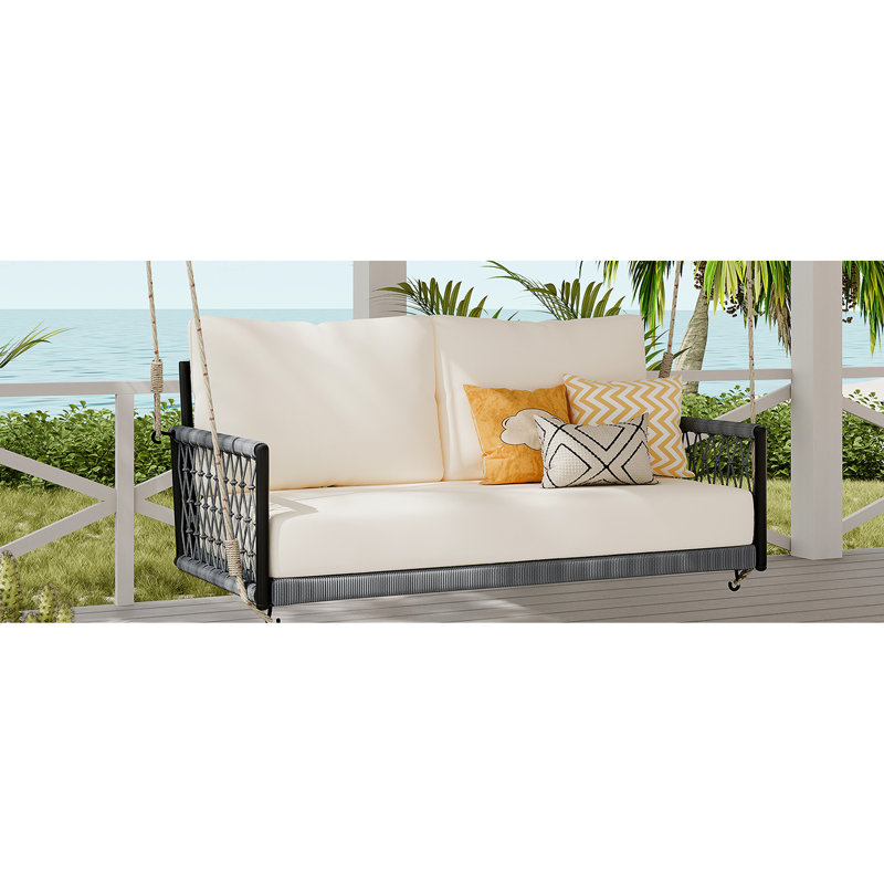 Balançoire de balcon beige avec coussin imperméable et surface de jardin en tissu doux